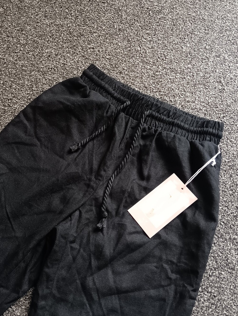NWT Linen Blend Black Drawstring Pull On Elastic Waist Jogger Pants Sz Small - Picture 2 of 8